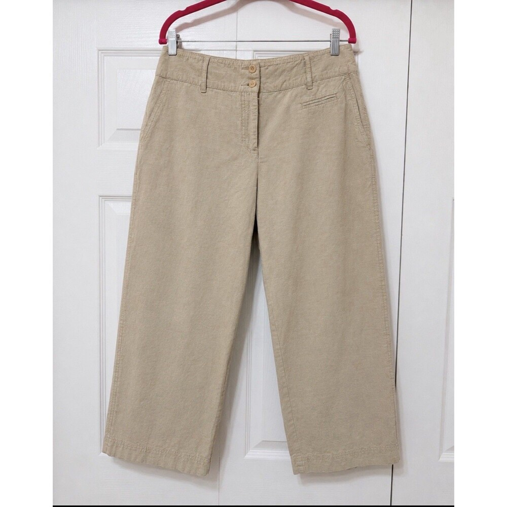 Eileen Fisher Beige Cropped Button Hem Pants Women’s Medium 100% Cotton